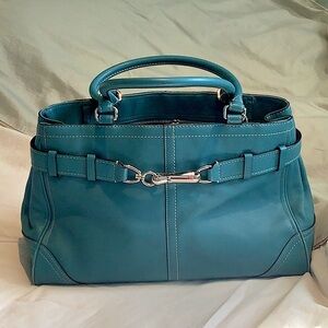 Coach blue teal tote bag